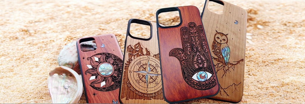 Engraved wood phone cases