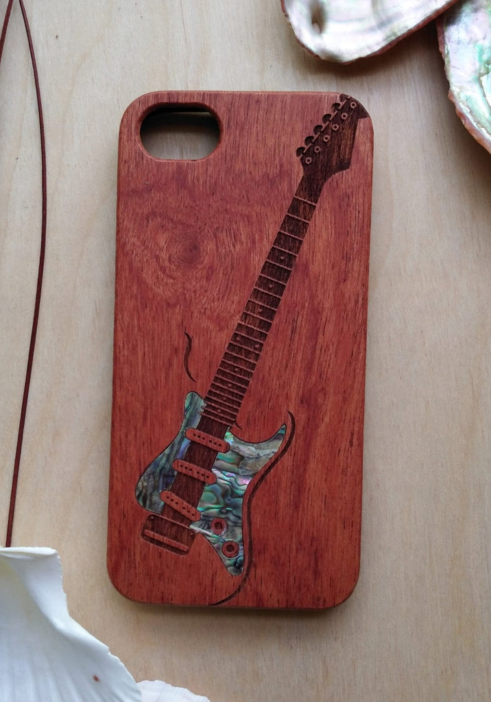 iPhone 16, 15, 14, 13, 12 Pro Max case, Samsung Galaxy S24, S23, S22 ultra, Guitar design, personalized gift abalone shell inlay phone case
