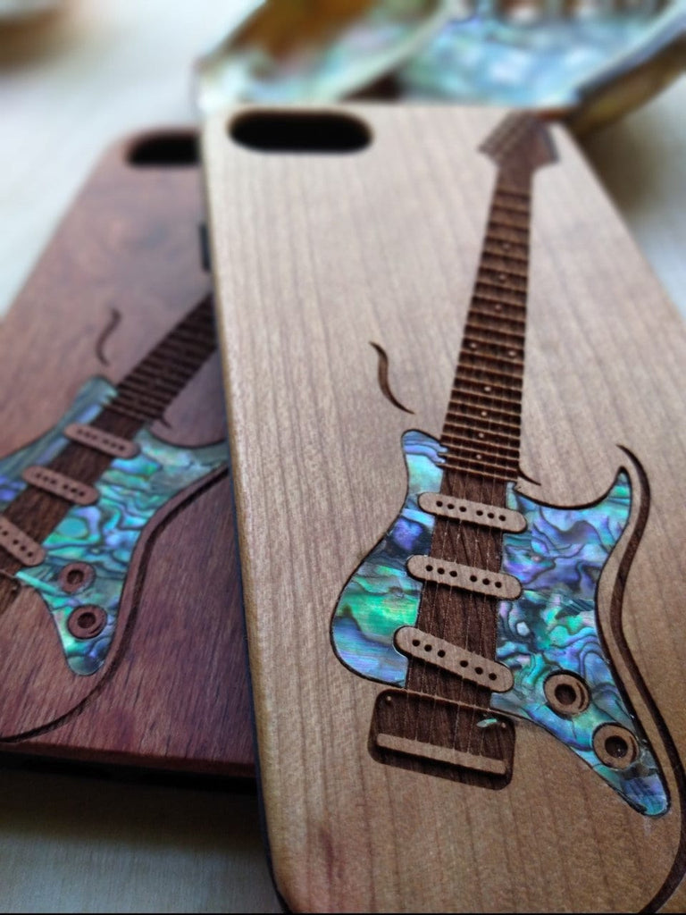 iPhone 16, 15, 14, 13, 12 Pro Max case, Samsung Galaxy S24, S23, S22 ultra, Guitar design, personalized gift abalone shell inlay phone case