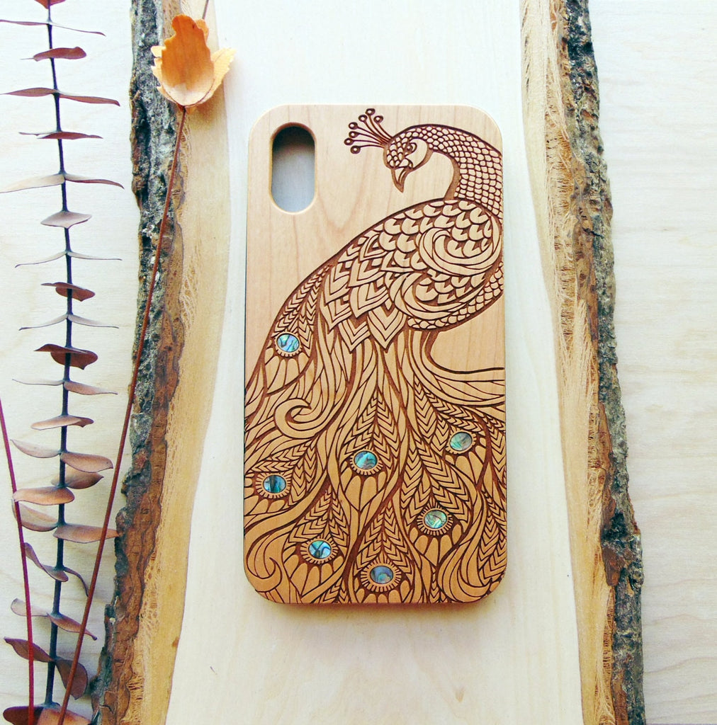 iPhone 16, 15, 14, 13, 12 Pro Max case, Samsung Galaxy S22 ultra, S21, pixel 6, 6A Peacock design, abalone shell inlay phone case