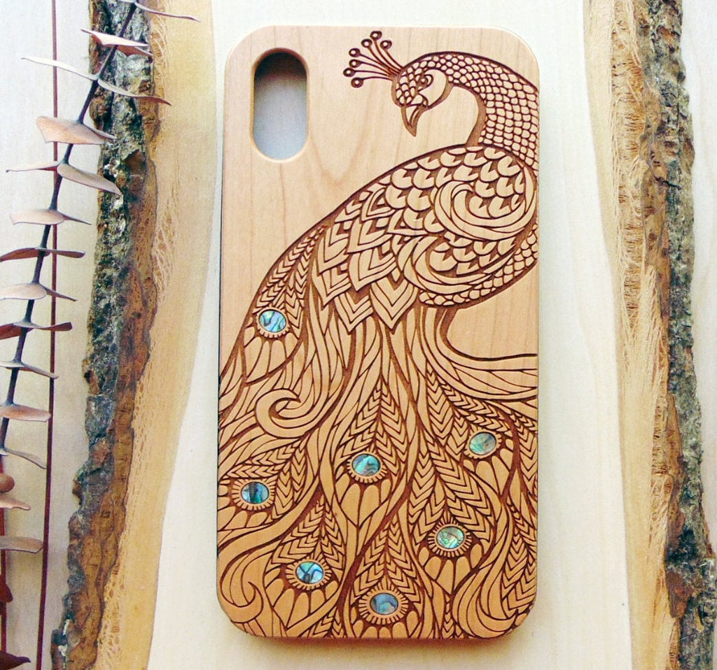 iPhone 16, 15, 14, 13, 12 Pro Max case, Samsung Galaxy S22 ultra, S21, pixel 6, 6A Peacock design, abalone shell inlay phone case
