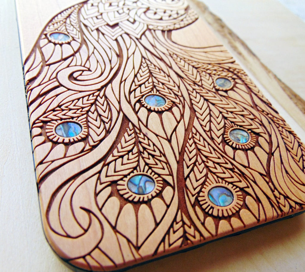 iPhone 16, 15, 14, 13, 12 Pro Max case, Samsung Galaxy S22 ultra, S21, pixel 6, 6A Peacock design, abalone shell inlay phone case