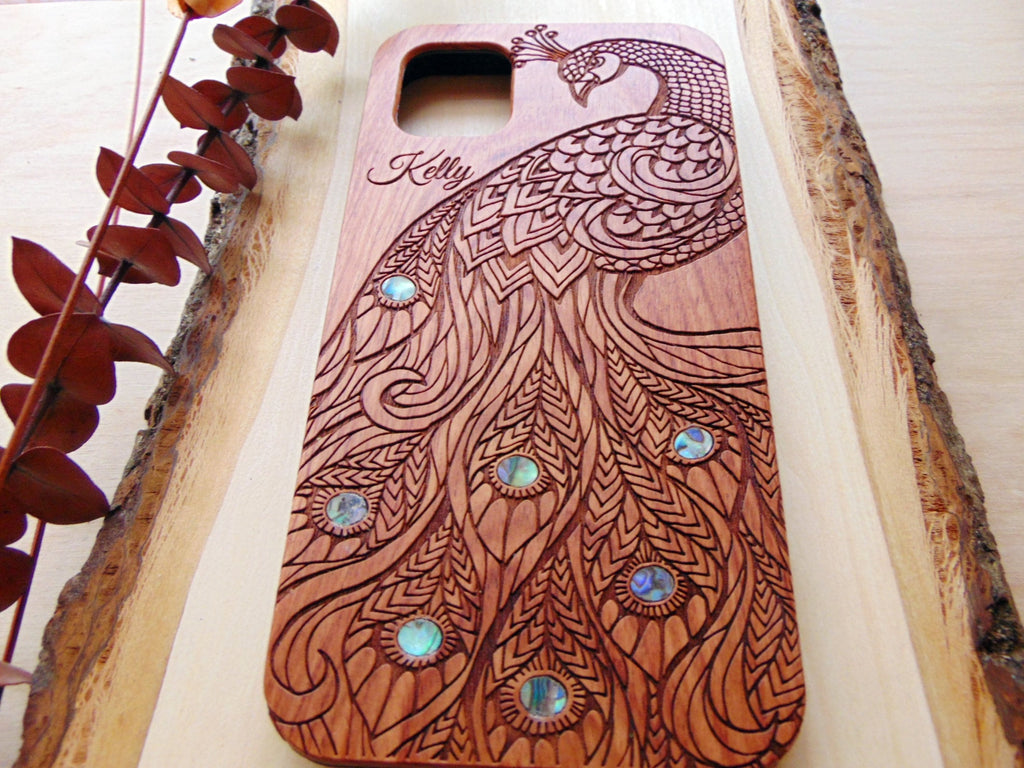 iPhone 16, 15, 14, 13, 12 Pro Max case, Samsung Galaxy S22 ultra, S21, pixel 6, 6A Peacock design, abalone shell inlay phone case