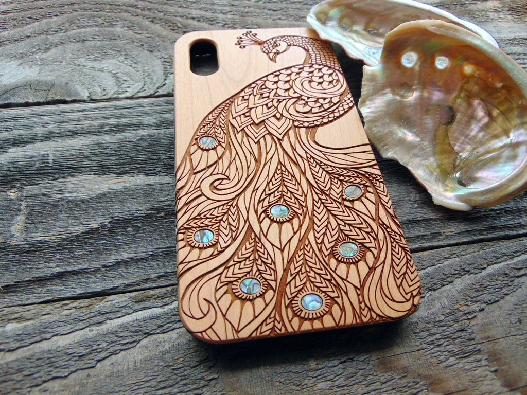 iPhone 15, 14, 13, 12 Pro Max case, Samsung Galaxy S22 ultra, S21, pixel 6, 6A Peacock design, abalone shell inlay phone case