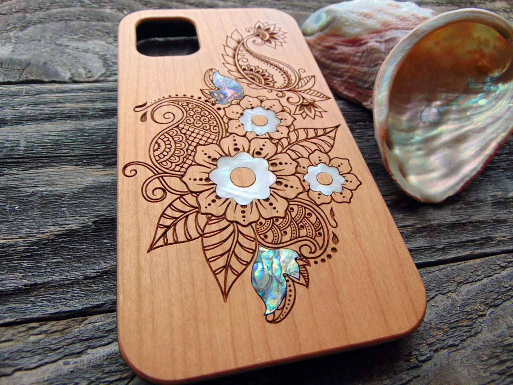 iPhone 16, 15, 14, 13 Pro Max case, Samsung Galaxy S22 ultra, S21, S20 plus Flower design, personalized gift abalone shell inlay phone case