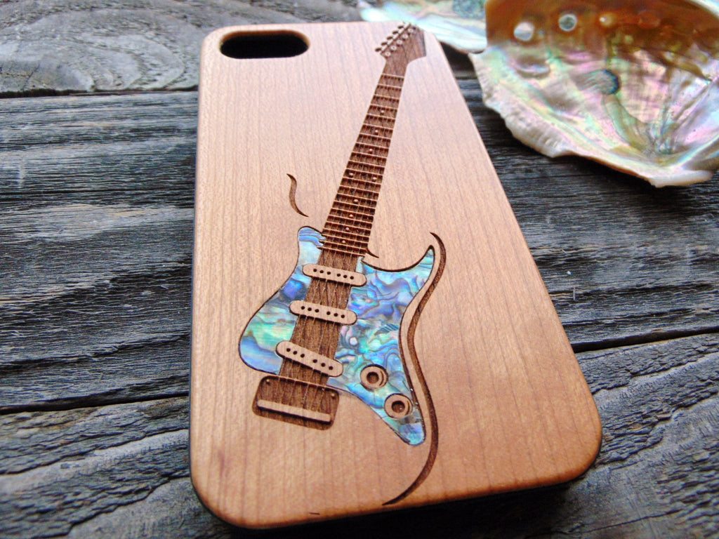 iPhone 16, 15, 14, 13, 12 Pro Max case, Samsung Galaxy S24, S23, S22 ultra, Guitar design, personalized gift abalone shell inlay phone case