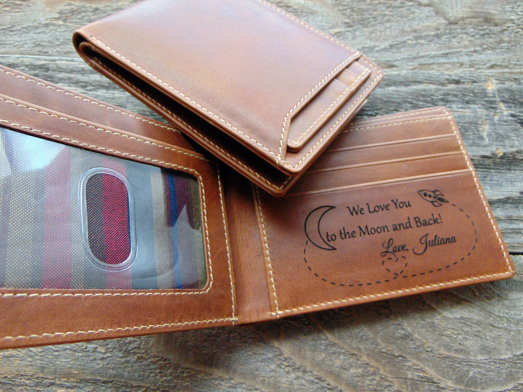 Personalized wallet gift for him, photo engraved leather mens wallet, Christmas, anniversary birthday gift, slim RFID blocking, gift for men