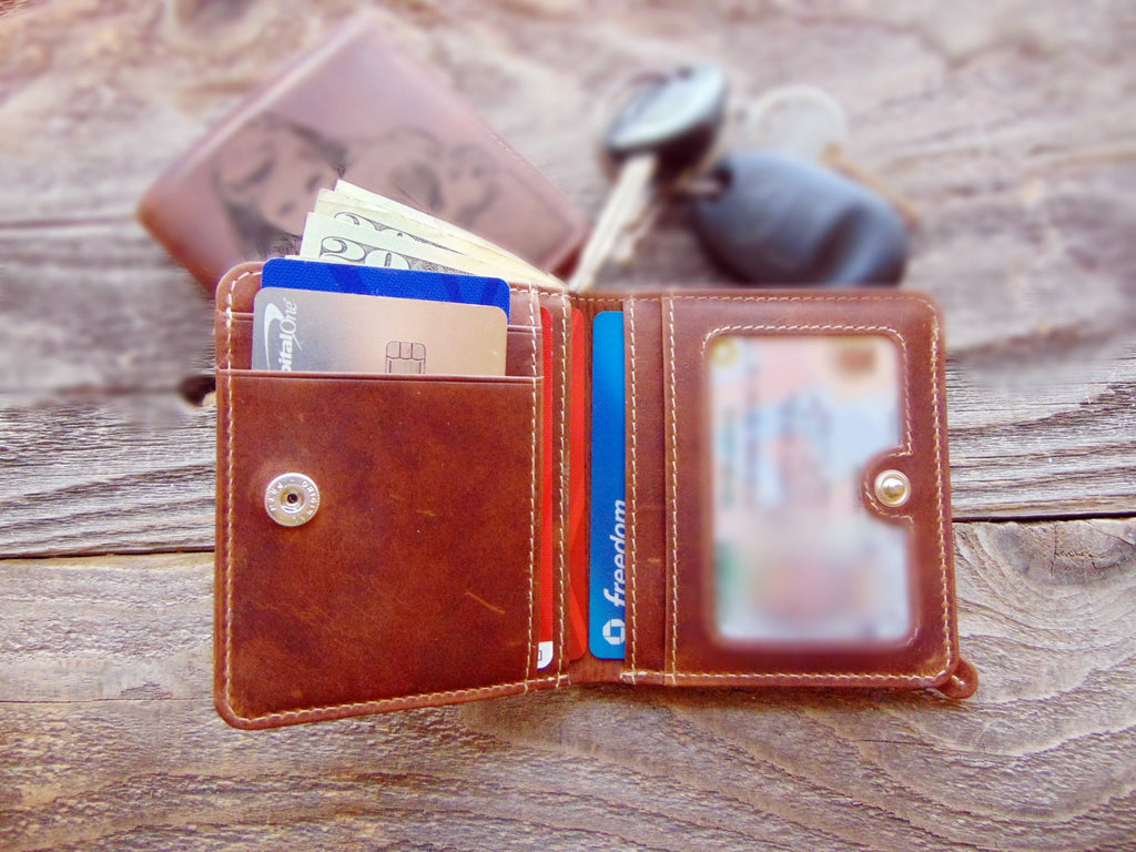 Personalized wallet gift for her, Photo engraved purse, minimalist RFID leather wallet, customized gift for mom, mothers day gift