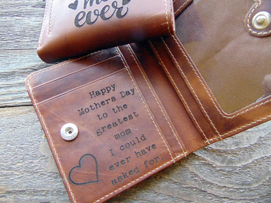Personalized wallet gift for her, Photo engraved purse, minimalist RFID leather wallet, customized gift for mom, mothers day gift