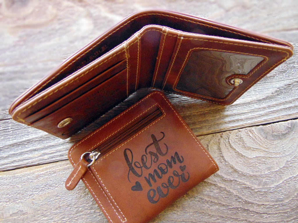 Personalized wallet gift for her, Photo engraved purse, minimalist RFID leather wallet, customized gift for mom, mothers day gift