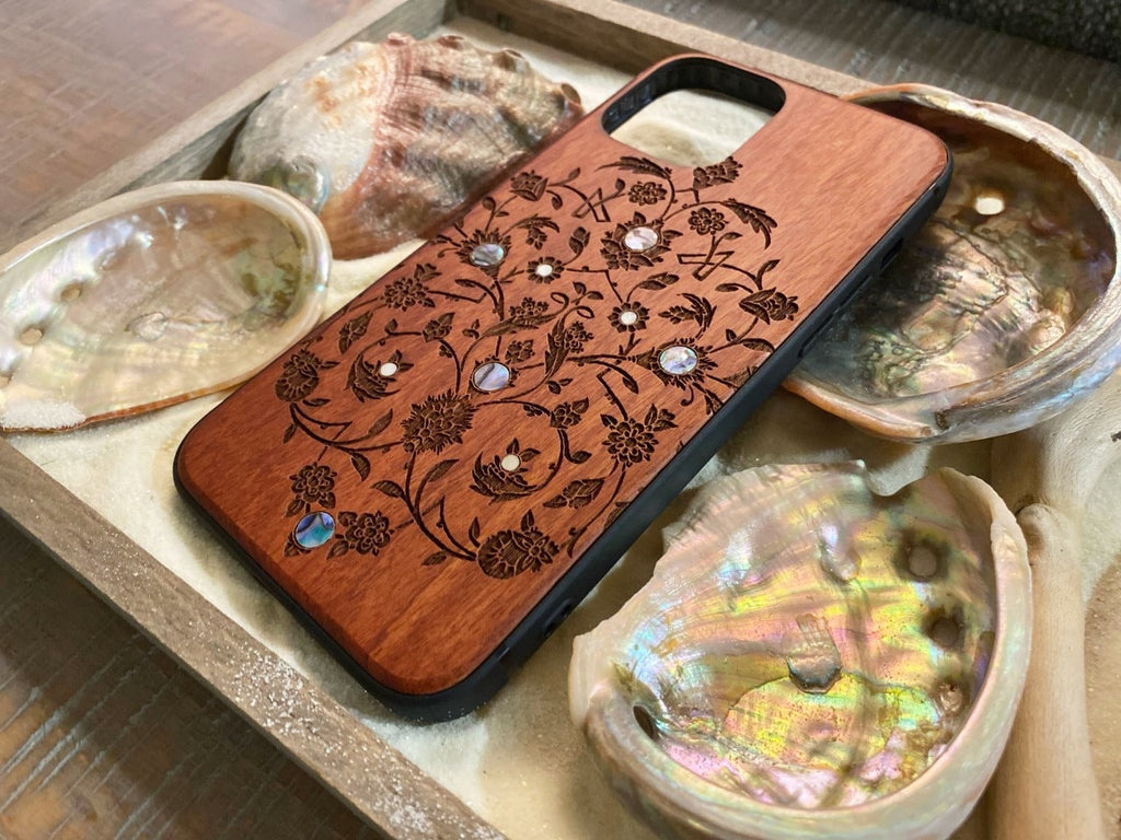 iPhone 16, 15, 14, 13, 12 Pro Max case, Samsung Galaxy S22 ultra, Flower Pattern, personalized gift abalone shell inlay phone case