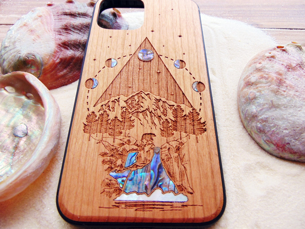 iPhone 16, 15, 13, 14 pro max case, Samsung galaxy S24, S23, S22 ultra, personalized gift phone case with abalone shell, moon phases design
