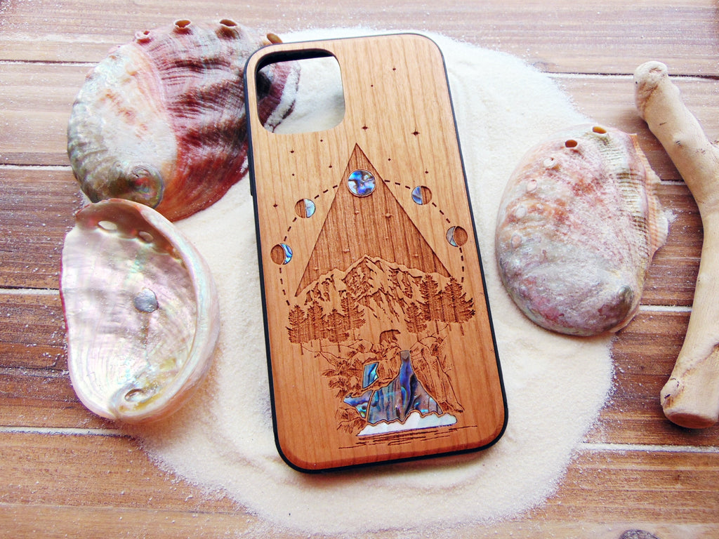 iPhone 16, 15, 13, 14 pro max case, Samsung galaxy S24, S23, S22 ultra, personalized gift phone case with abalone shell, moon phases design