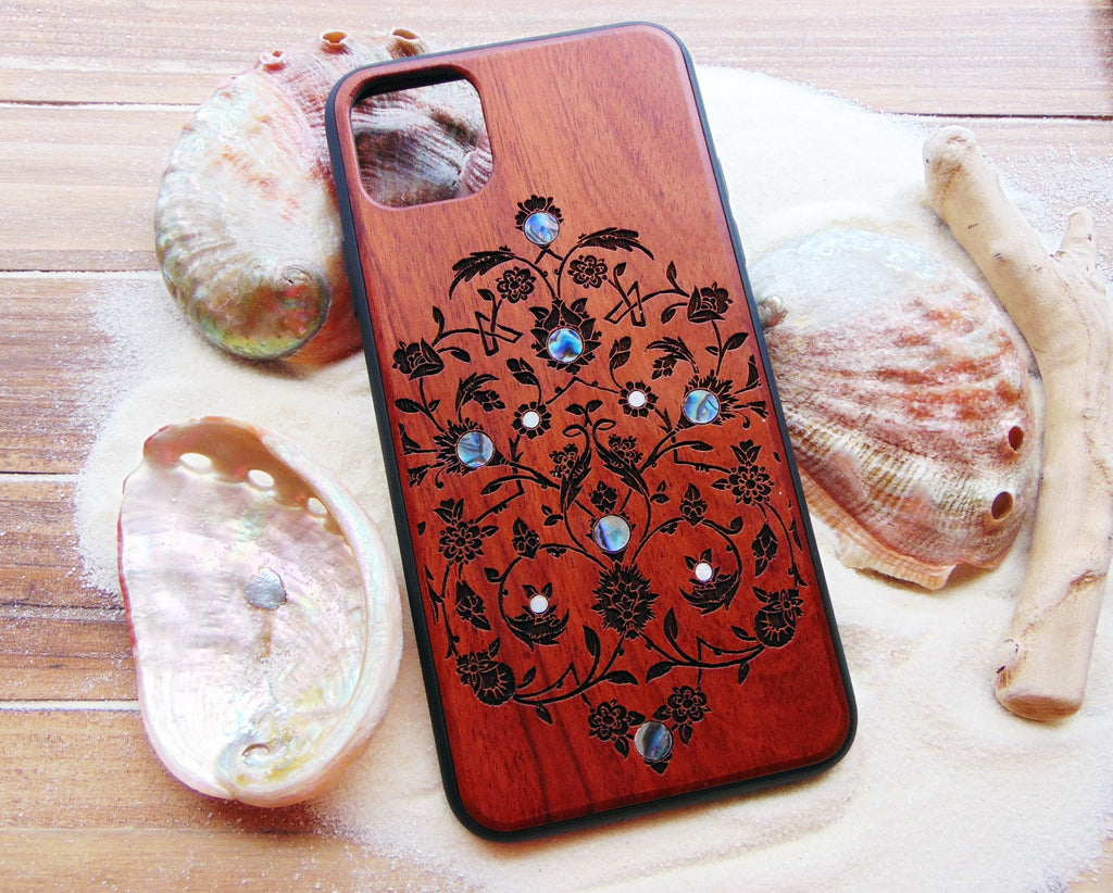 iPhone 16, 15, 14, 13, 12 Pro Max case, Samsung Galaxy S22 ultra, Flower Pattern, personalized gift abalone shell inlay phone case