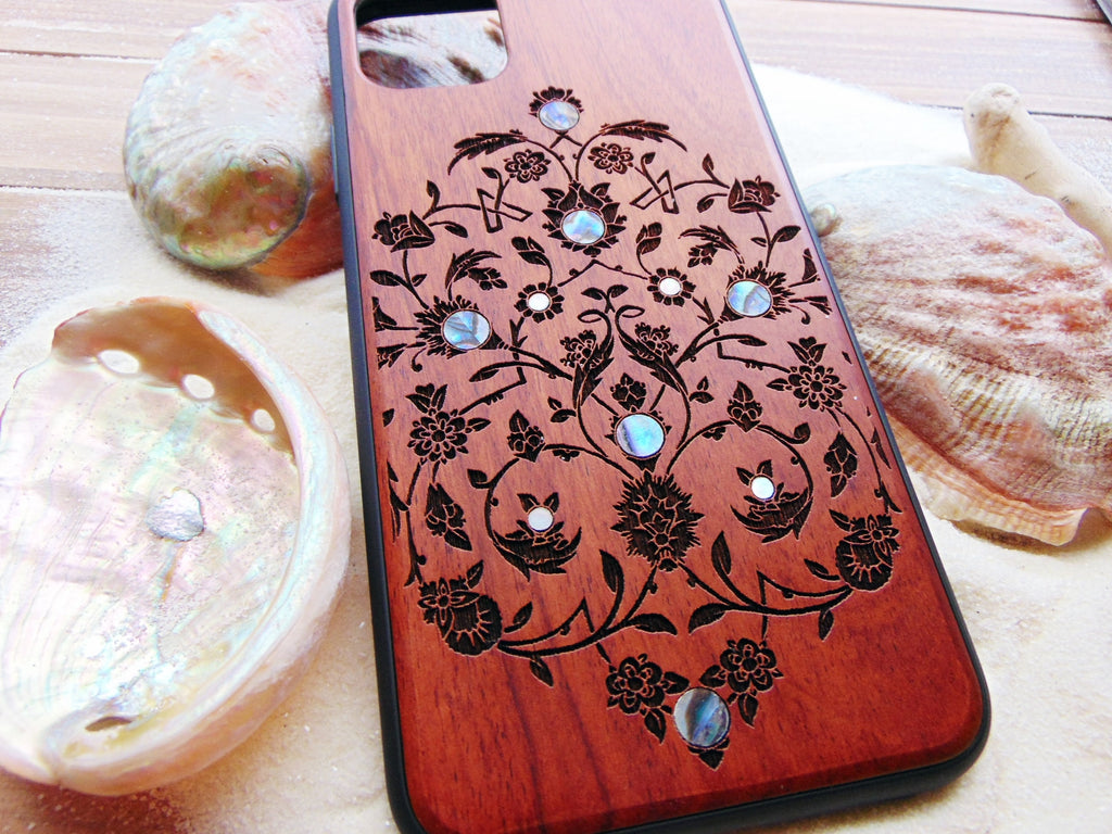 iPhone 16, 15, 14, 13, 12 Pro Max case, Samsung Galaxy S22 ultra, Flower Pattern, personalized gift abalone shell inlay phone case