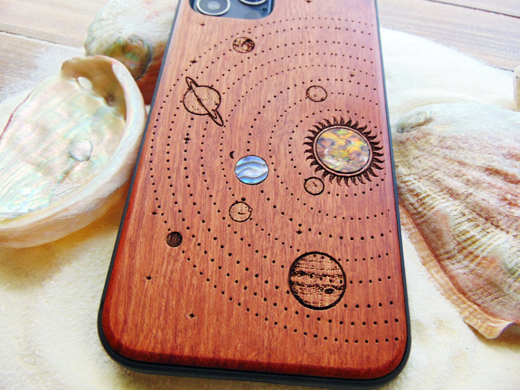 iphone 15, 14, 13 pro max case, Galaxy S24, 23, S22 ultra, solar system design with abalone shell, personalized gift phone case