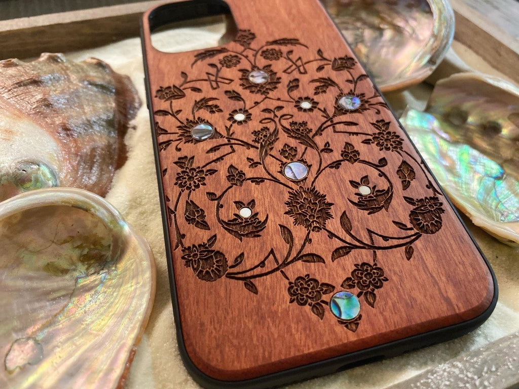 iPhone 16, 15, 14, 13, 12 Pro Max case, Samsung Galaxy S22 ultra, Flower Pattern, personalized gift abalone shell inlay phone case