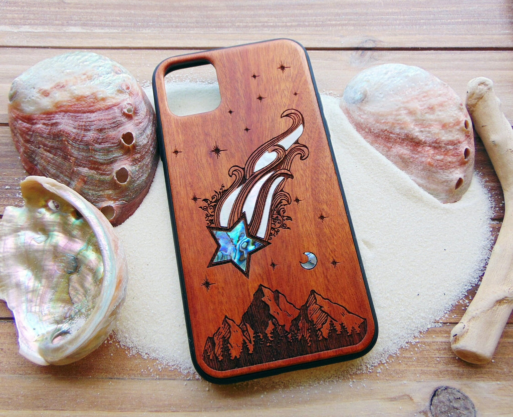 iPhone 16, 15, 14, 13, 12 Pro Max case, Samsung Galaxy S24,S23, S22 ultra Comet design, personalized gift abalone shell inlay phone case
