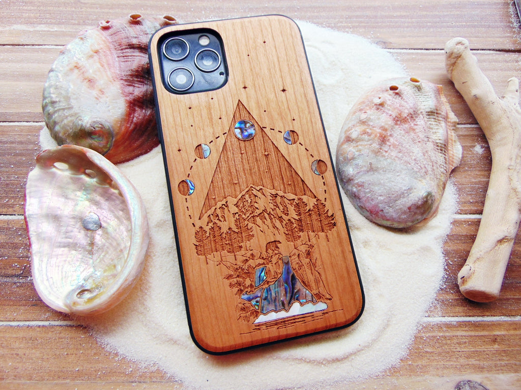 iPhone 16, 15, 13, 14 pro max case, Samsung galaxy S24, S23, S22 ultra, personalized gift phone case with abalone shell, moon phases design