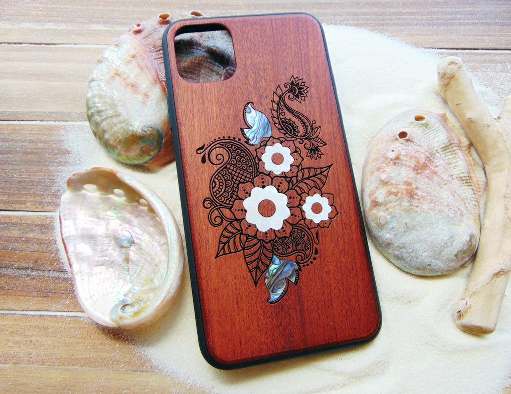 iPhone 16, 15, 14, 13 Pro Max case, Samsung Galaxy S22 ultra, S21, S20 plus Flower design, personalized gift abalone shell inlay phone case