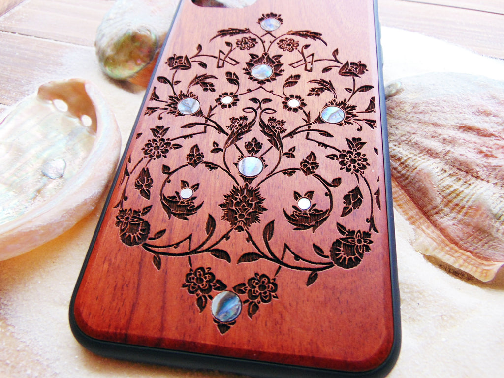 iPhone 16, 15, 14, 13, 12 Pro Max case, Samsung Galaxy S22 ultra, Flower Pattern, personalized gift abalone shell inlay phone case