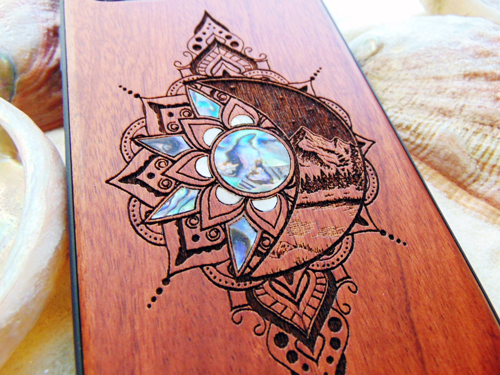 iPhone 16, 15, 14, 13, 12 Pro Max case, Samsung Galaxy S22 ultra, S21, plus Sun and Moon design, abalone shell inlay phone case