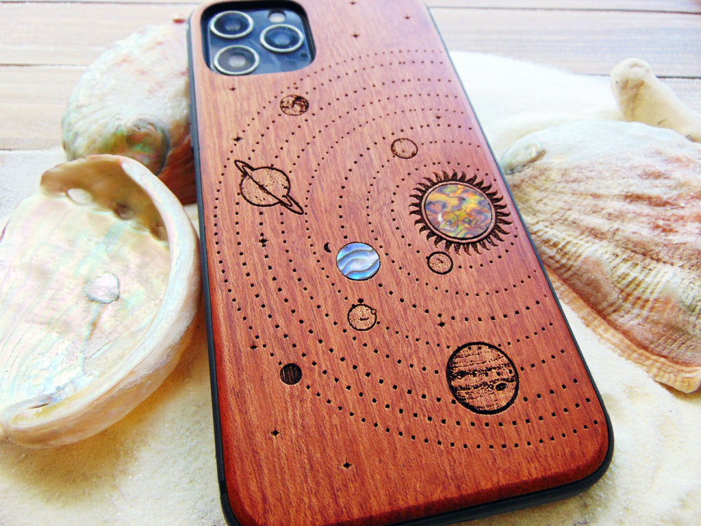 iphone 15, 14, 13 pro max case, Galaxy S24, 23, S22 ultra, solar system design with abalone shell, personalized gift phone case