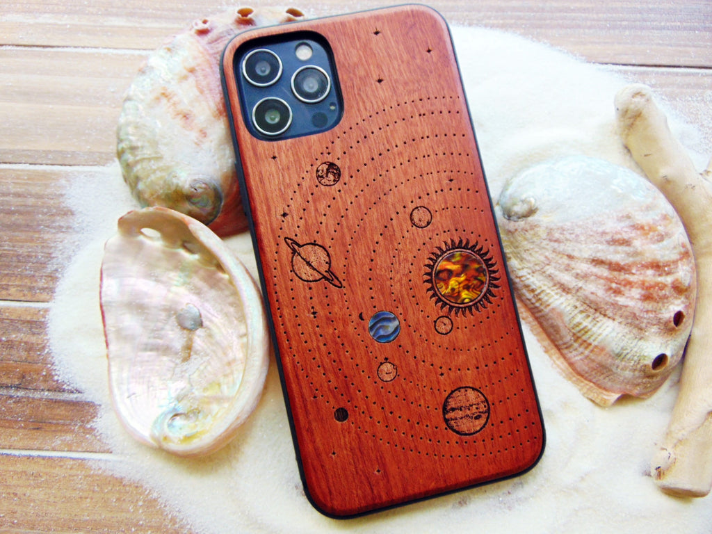 iphone 15, 14, 13 pro max case, Galaxy S24, 23, S22 ultra, solar system design with abalone shell, personalized gift phone case