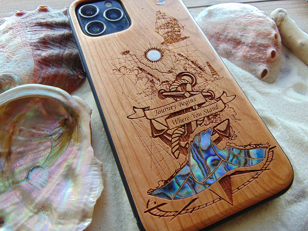 iPhone 16, 15, 14, 13,12 Pro Max case, Samsung Galaxy S24,S23, S22 ultra, Anchor design, personalized gift abalone shell inlay phone case