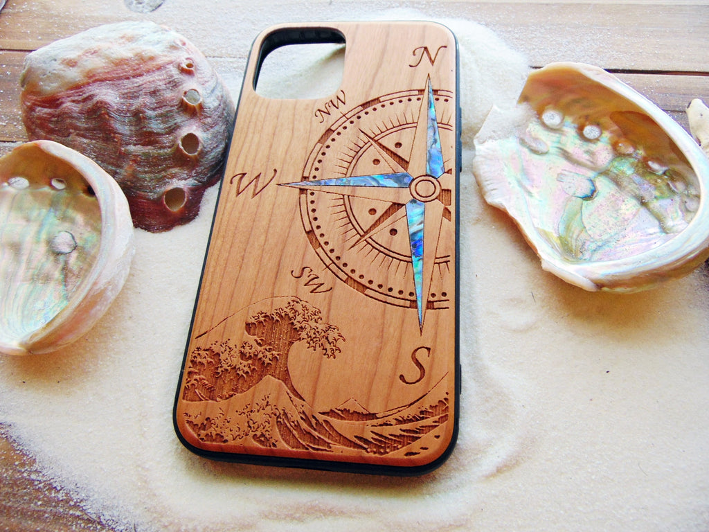 iPhone 15, 14, 13, 12, Pro Max case, Samsung GalaxyS24, S23, S22 ultra, Compass design, personalized gift abalone shell inlay phone case