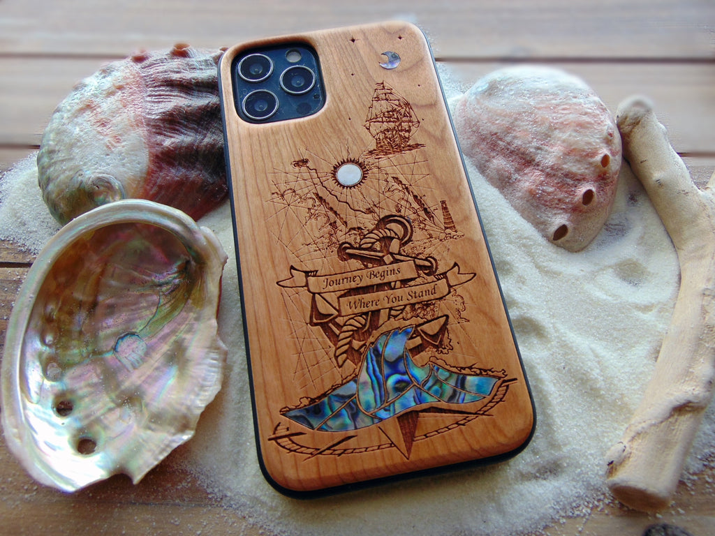 iPhone 15, 14, 13,12 Pro Max case, Samsung Galaxy S24,S23, S22 ultra, Anchor design, personalized gift abalone shell inlay phone case