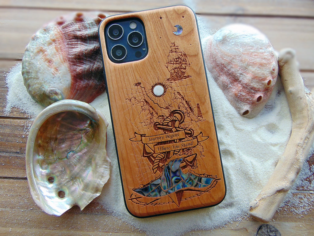iPhone 15, 14, 13,12 Pro Max case, Samsung Galaxy S24,S23, S22 ultra, Anchor design, personalized gift abalone shell inlay phone case