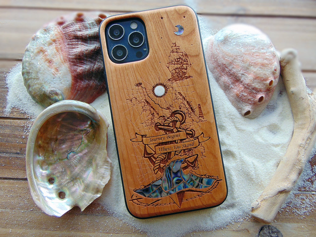 iPhone 16, 15, 14, 13,12 Pro Max case, Samsung Galaxy S24,S23, S22 ultra, Anchor design, personalized gift abalone shell inlay phone case