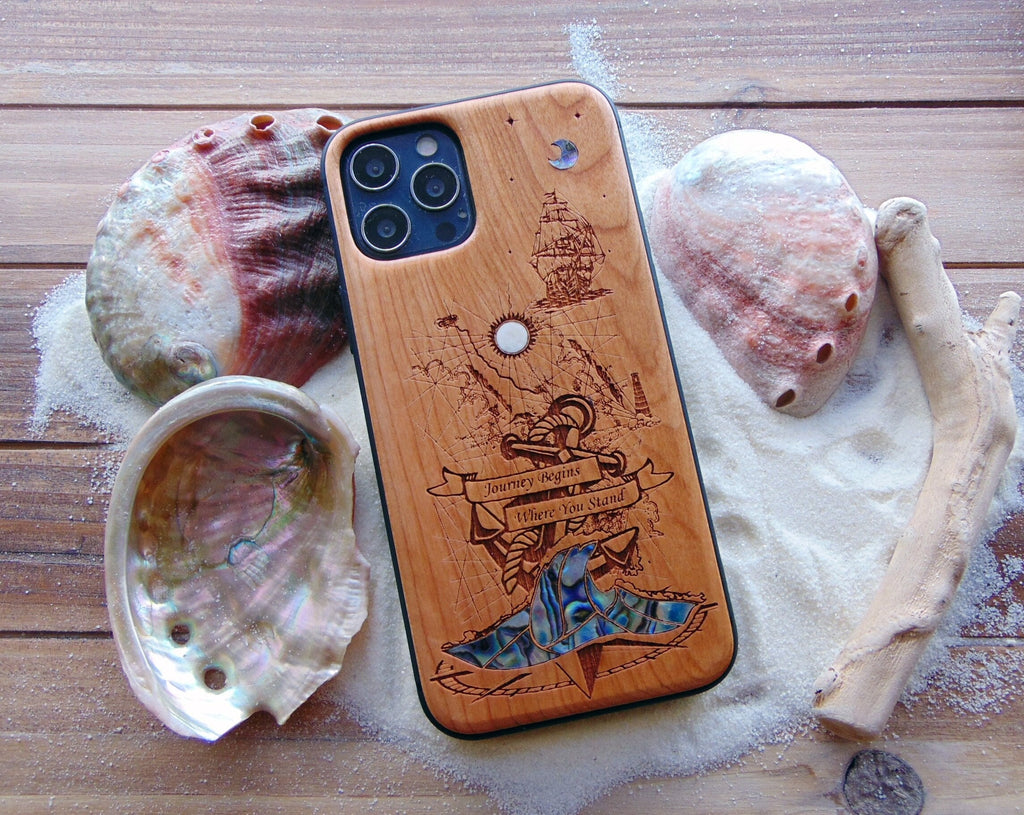 iPhone 16, 15, 14, 13,12 Pro Max case, Samsung Galaxy S24,S23, S22 ultra, Anchor design, personalized gift abalone shell inlay phone case