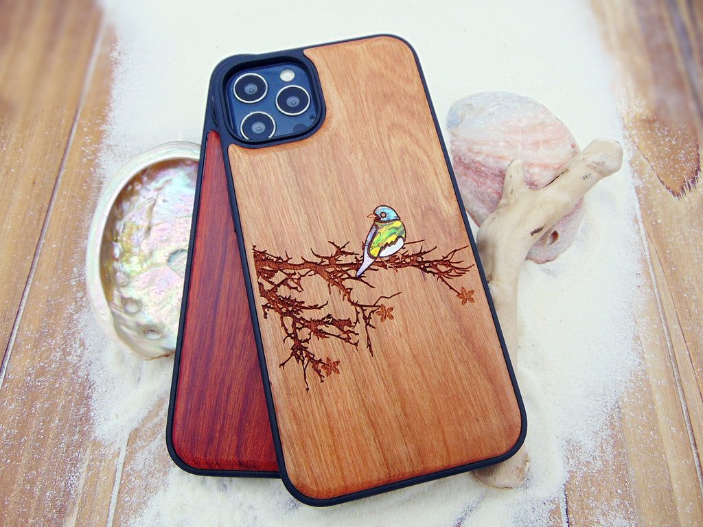 Bird lover gift iPhone 16, 15, 14, 13 Pro case, Samsung Galaxy S22, S23, S24 Pixel 7 bluebird design custom abalone shell inlay phone case