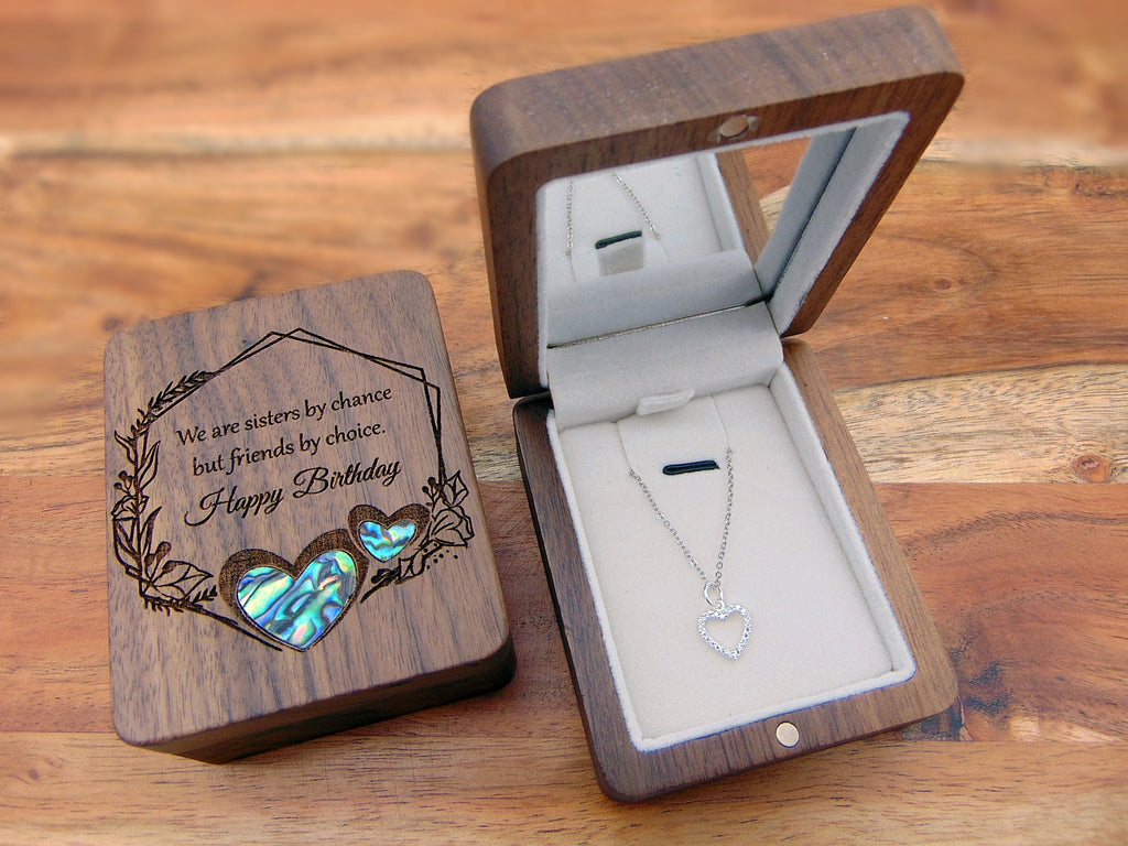 Silver heart necklace, personalized gift, Minimalist Necklace, 925 sterling, wood box Christmas Gift jewelry For Her, Birthday Gift wood box