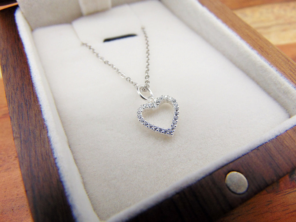 Silver heart necklace, personalized gift, Minimalist Necklace, 925 sterling, wood box Christmas Gift jewelry For Her, Birthday Gift wood box