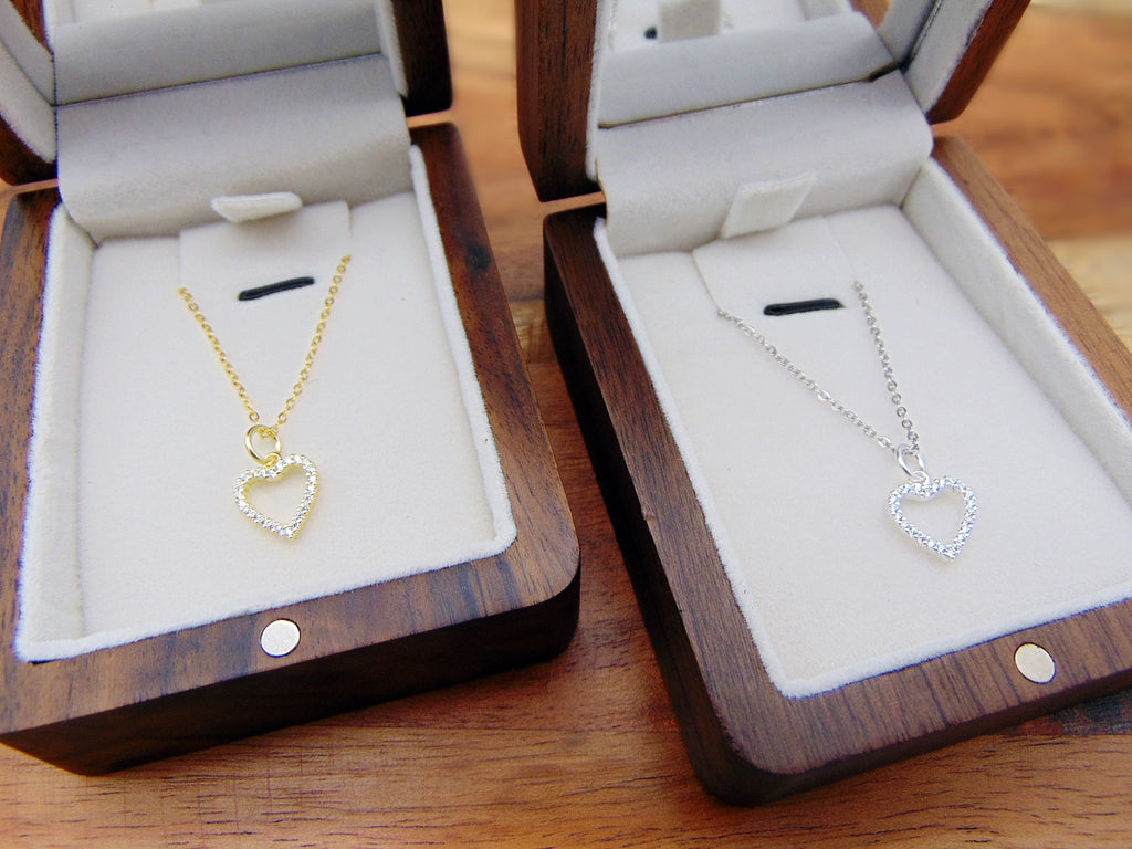 Silver heart necklace, personalized gift, Minimalist Necklace, 925 sterling, wood box Christmas Gift jewelry For Her, Birthday Gift wood box