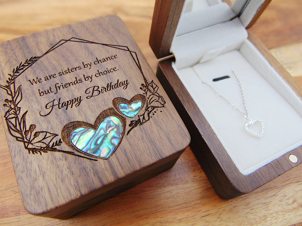 Silver heart necklace, personalized gift, Minimalist Necklace, 925 sterling, wood box Christmas Gift jewelry For Her, Birthday Gift wood box