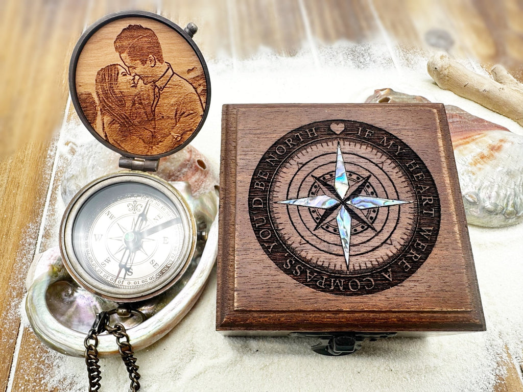Lase engraved compass and wood box