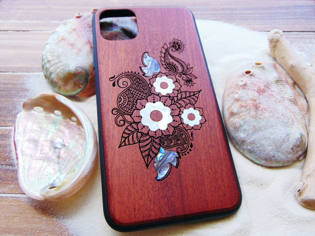 iPhone 16, 15, 14, 13 Pro Max case, Samsung Galaxy S22 ultra, S21, S20 plus Flower design, personalized gift abalone shell inlay phone case