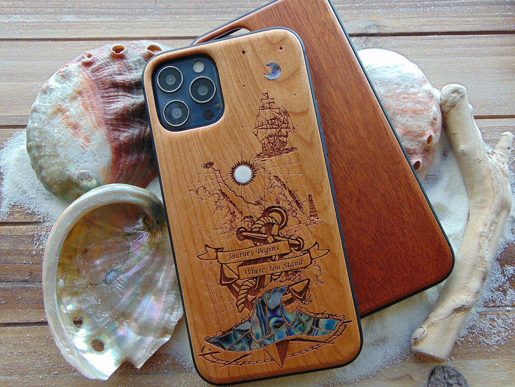 iPhone 16, 15, 14, 13,12 Pro Max case, Samsung Galaxy S24,S23, S22 ultra, Anchor design, personalized gift abalone shell inlay phone case