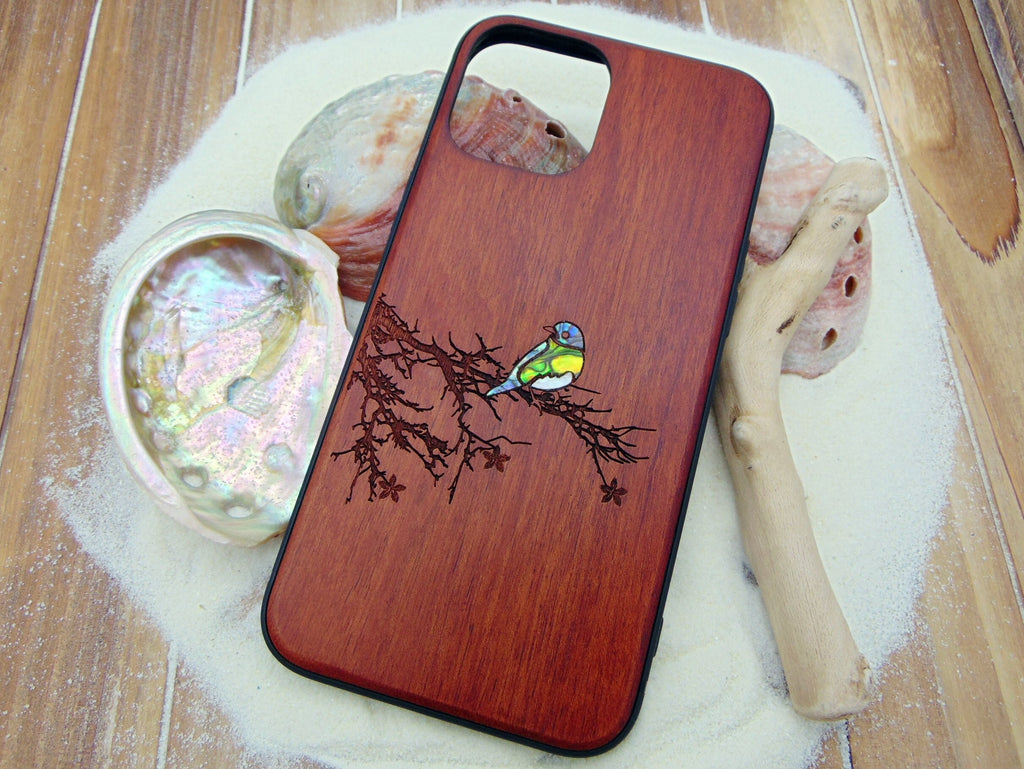 Bird lover gift iPhone 16, 15, 14, 13 Pro case, Samsung Galaxy S22, S23, S24 Pixel 7 bluebird design custom abalone shell inlay phone case