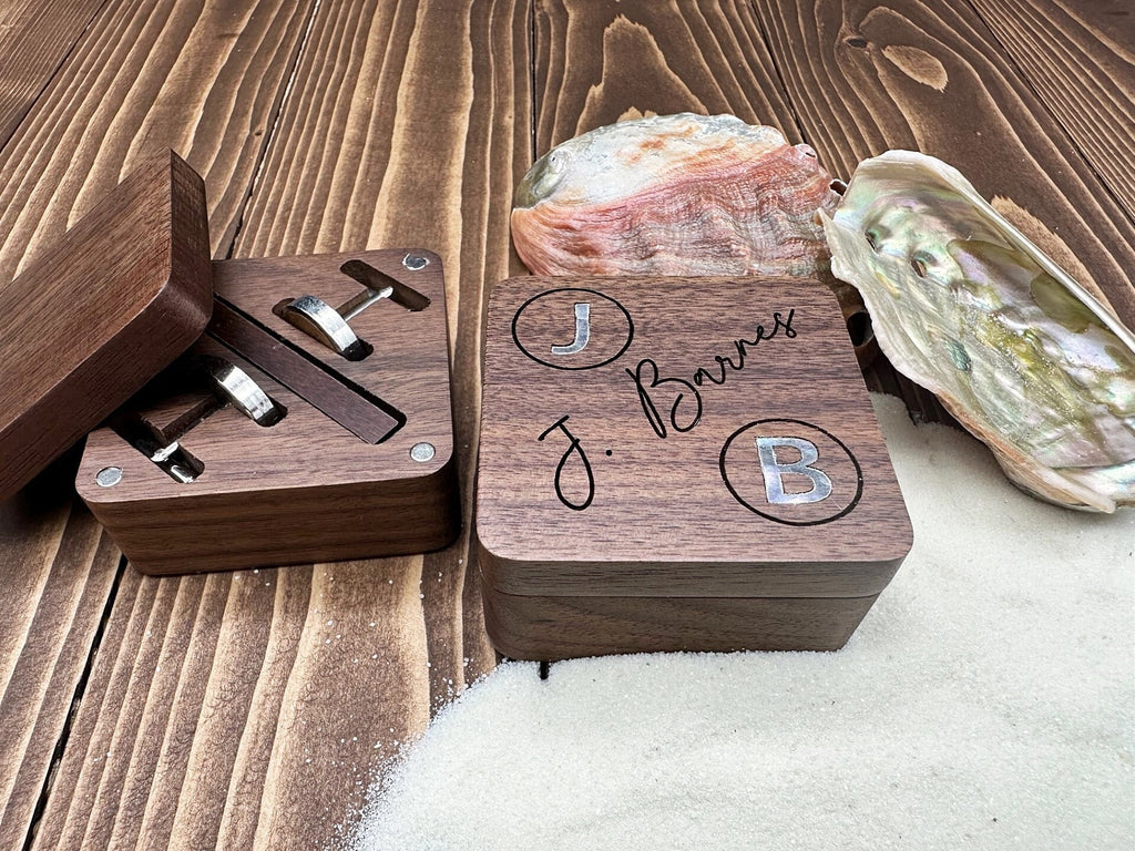 Personalized Cufflinks Engraved Gift in Wooden Box Custom Gift for Him Groomsman Cuff Links & Tie Clip Set