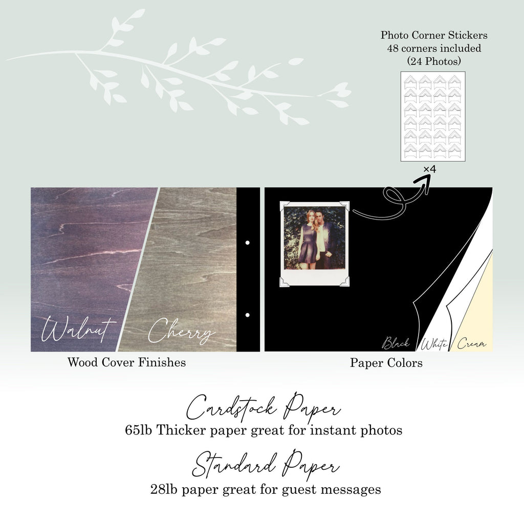 Personalized Polaroid Guest Book for Weddings - Engraved Wood Cover, Photos & Messages, Rustic Photobooth Album