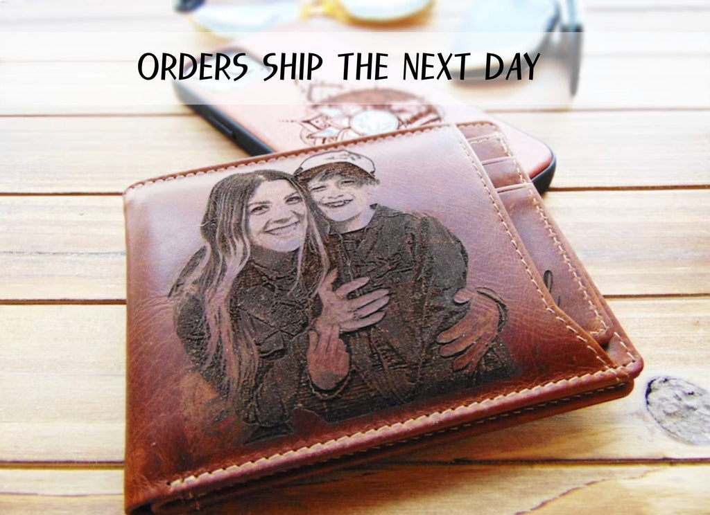 Valentine's day gift wallet, Personalized Father's day gift for men, photo engraved leather wallet, birthday, anniversary gift, slim RFID