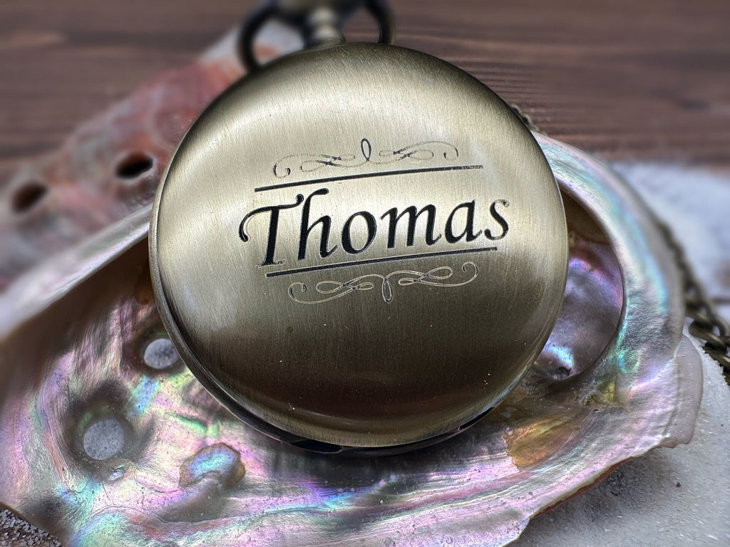 Engraved Pocket Watch in Exquisite Abalone Decorated Keepsake Box - Personalized Gift for Special Occasions