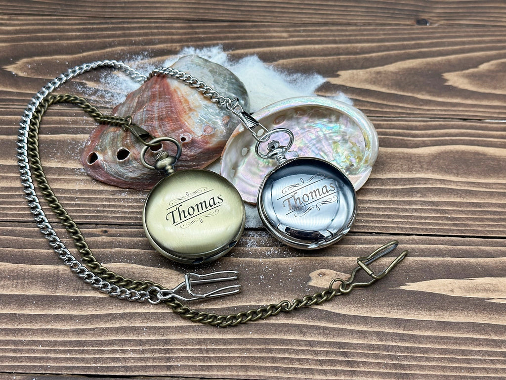 Personalized Pocket Watch in Abalone Decorated Keepsake Box - Sentimental Gifts for Boyfriend - Groomsmen Gift
