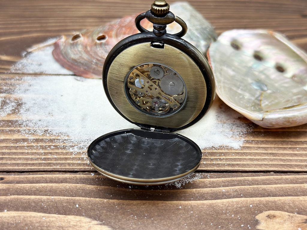 Engraved Pocket Watch in Exquisite Abalone Decorated Keepsake Box - Personalized Gift for Special Occasions
