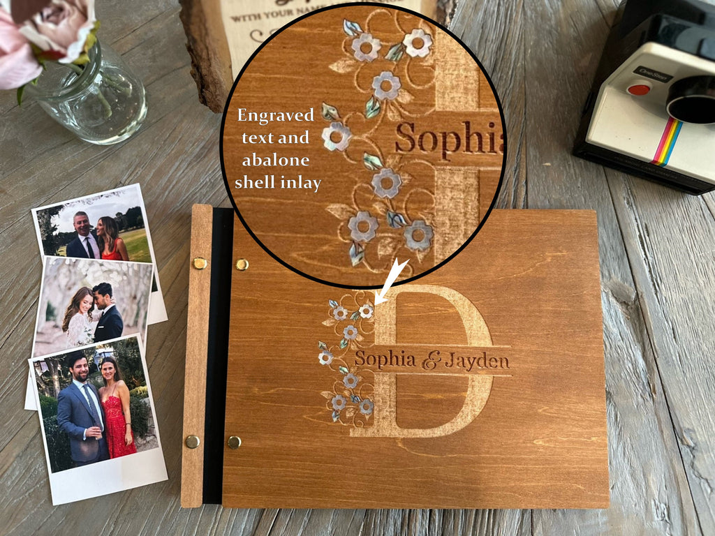 Personalized Polaroid Guest Book for Weddings - Engraved Wood Cover, Photos & Messages, Rustic Photobooth Album